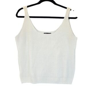 GEF France Womens White Knit Tank Top Size L Sleeveless Scoop Neck